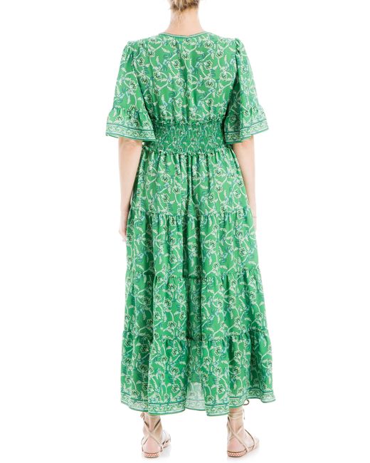 Max Studio Green Smocked Waist Midi Dress