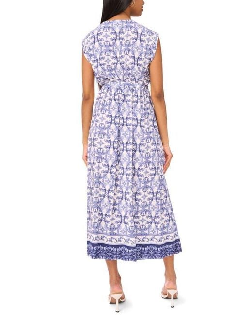 Halogen® Purple Floral Cap Sleeve Tie Waist Maxi Dress