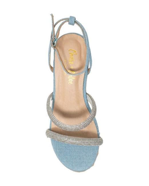 In Touch Footwear White Rhinestone Strap Espadrille Wedge Sandal