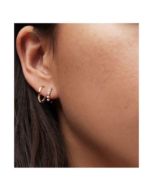 AllSaints Metallic Set Of 2 Imitation Pearl Huggie Hoop Earrings
