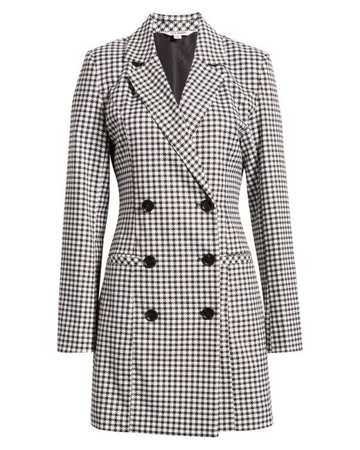 Steve Madden Double Breasted Houndstooth Check Long Sleeve Blazer