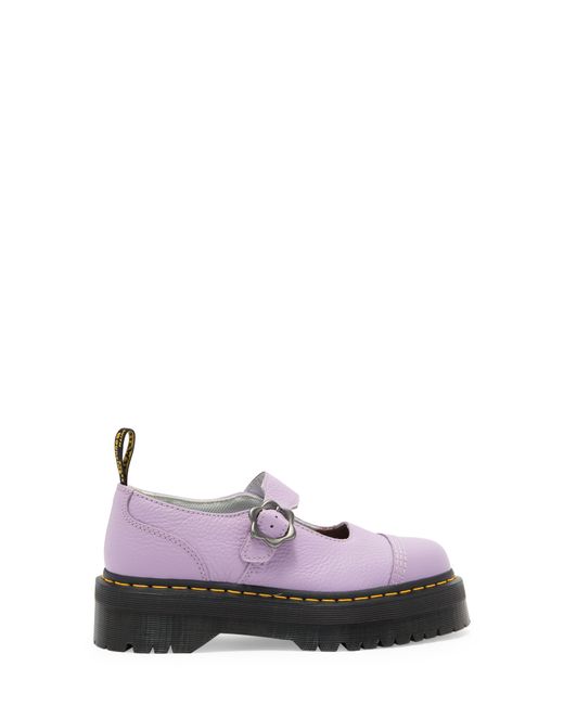 Dr. Martens Purple Addina Flower Buckle Leather Platform Shoes