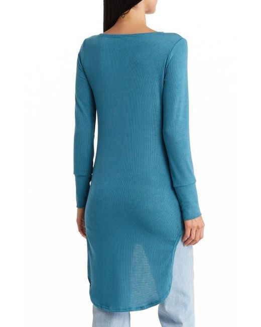 Go Couture Blue Boatneck High/Low Hem Tunic Top