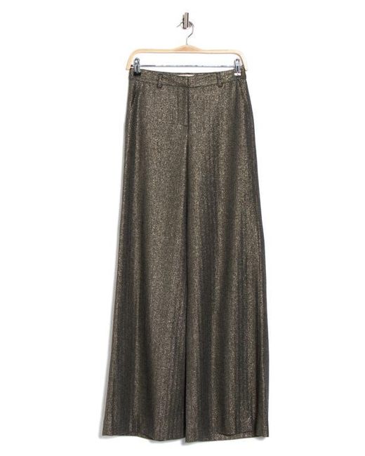 L'Agence Gray Pilar Metallic Herringbone Wool Blend Wide Leg Pants