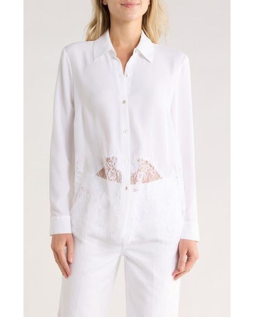 L'Agence White Adalee Lace Trim Button-Up Shirt