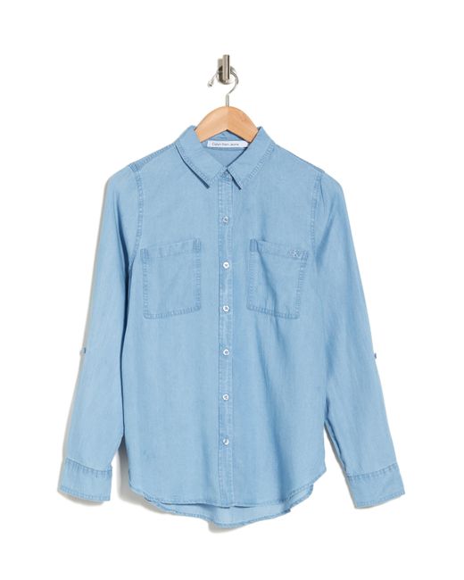 Calvin Klein Blue Roll Tab Long Sleeve Button-up Shirt