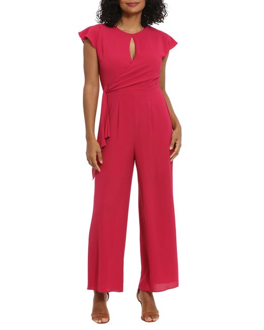 London Times Red Keyhole Cap Sleeve Jumpsuit