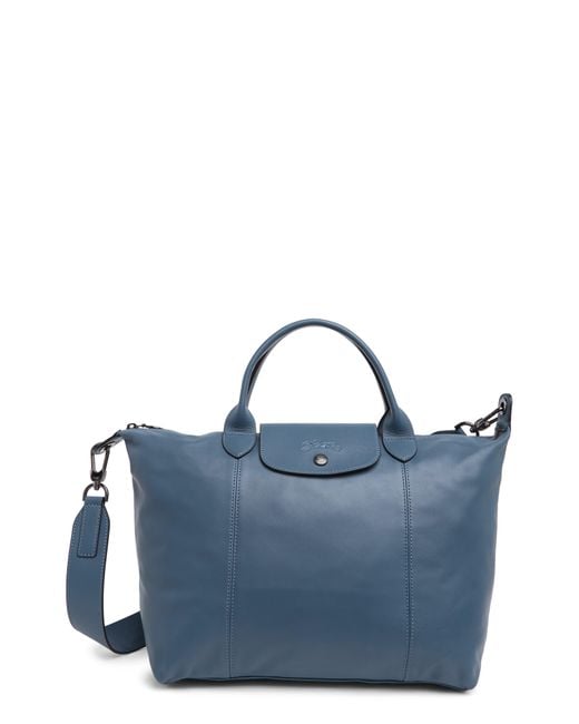 Longchamp Medium Le Pliage Cuir Leather Top Handle Bag In Nordic At