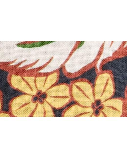 Farm Rio Red Vivi Rosette Detail Floral Linen Blend Maxi Dress