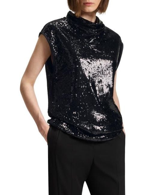 Boss Black Ebib Sequin Mock Neck Top