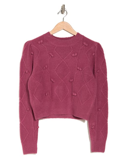 Elodie Pink Pompom Cable Knit Crop Sweater