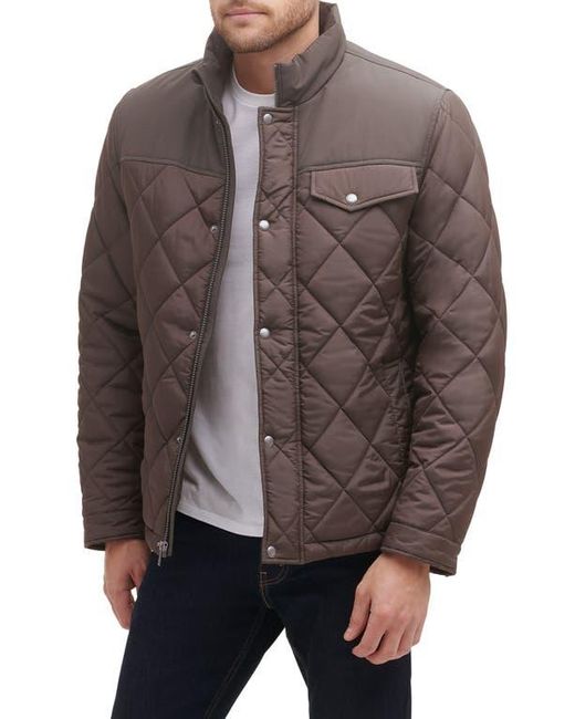 Cole Haan Brown Cole Haan Mixed Media Faux Shearling Lined Diamond Quilted Jacket for men