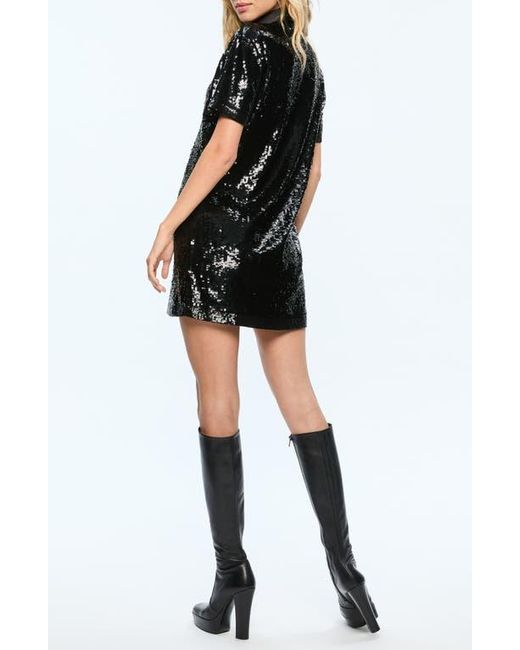 Alice + Olivia Black Treva Sequin Polo Minidress
