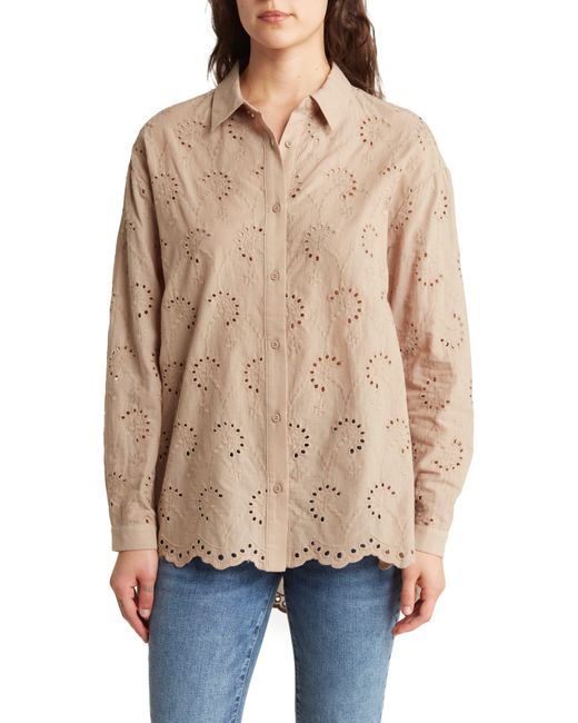 Adrianna Papell Natural Eyelet Button-up Shirt