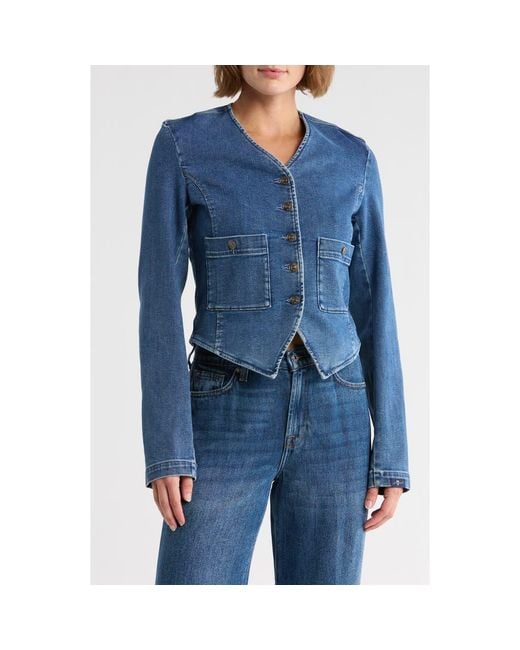 7 For All Mankind Blue Collarless Denim Jacket