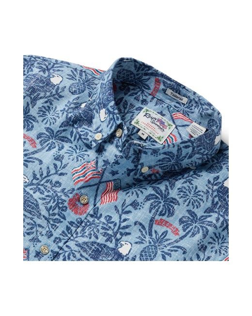 Reyn Spooner Blue 2023 Tailored Fit Short Sleeve Button-down Shirt for men
