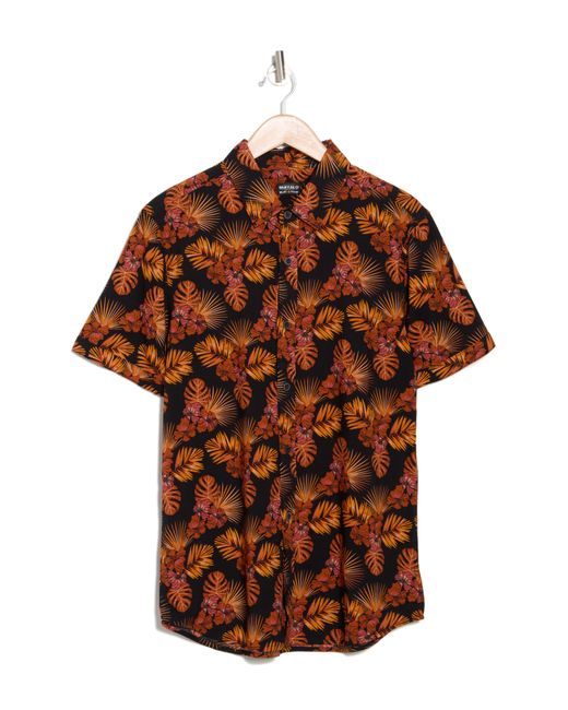 Buffalo David Bitton Brown Siman Tropical Floral Print Short Sleeve Button-up Shirt for men