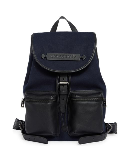Longchamp Blue 3D Leather & Twill Backpack