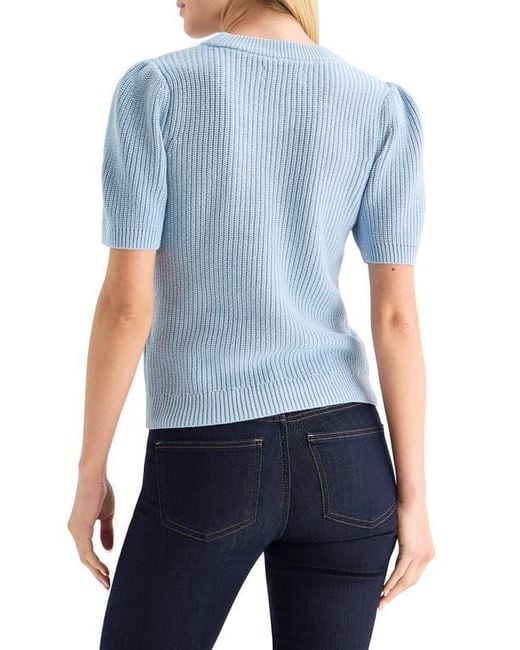 Lucky Brand Blue Bow Embroidered Short Sleeve Sweater