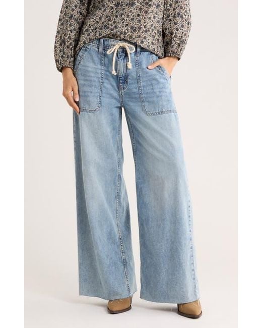 Lucky Brand Blue Patch Pocket Raw Hem Wide Leg Pull-On Jeans