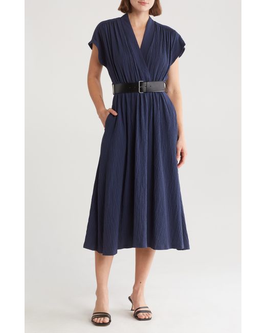 Calvin Klein Blue Belted Gauze Midi Dress