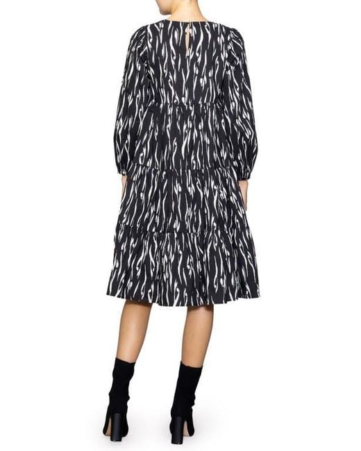 MELLODAY Black Poplin Tiered Long Sleeve Midi Dress