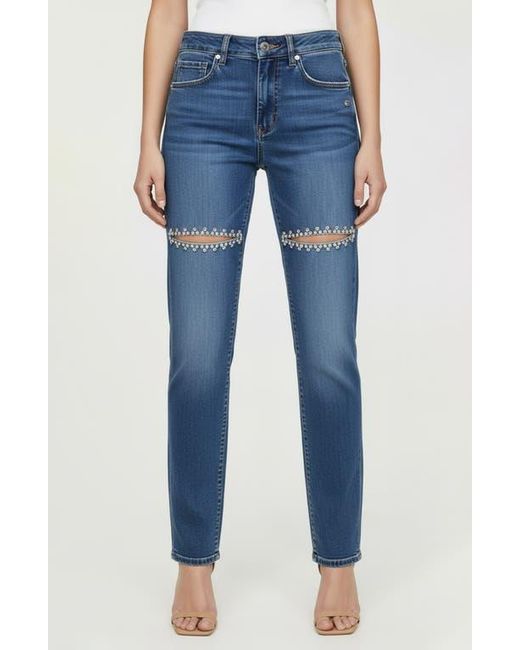Bebe Blue The Bling Slit Straight Leg Jeans