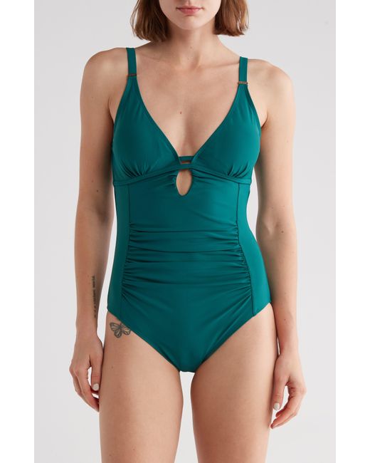Nicole Miller Green Gathered One-piece Swimsuit