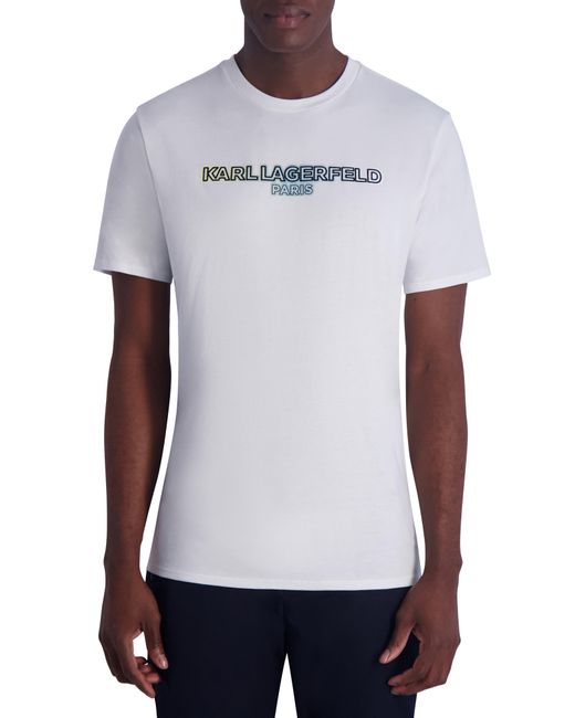 Karl Lagerfeld White Flocked Logo Cotton Graphic T-shirt for men