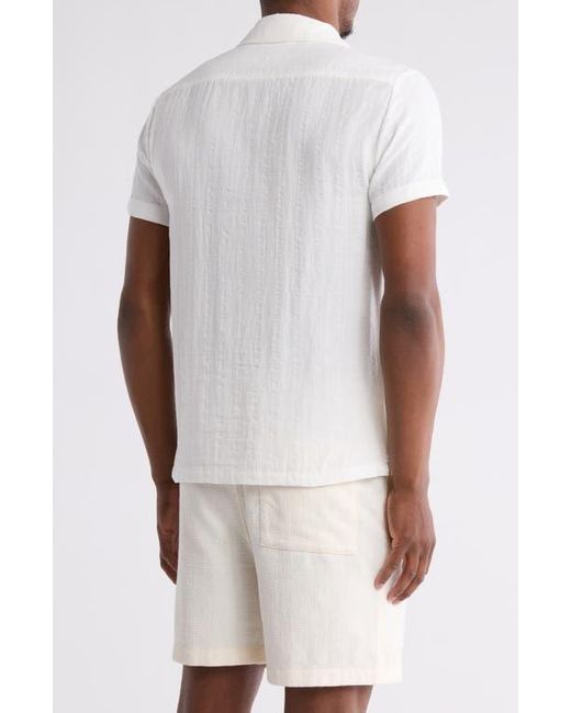 Denim and Flower White Textured Cotton Camp Shirt for men