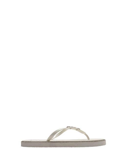 Bebe White Rhinestone Flip Flop