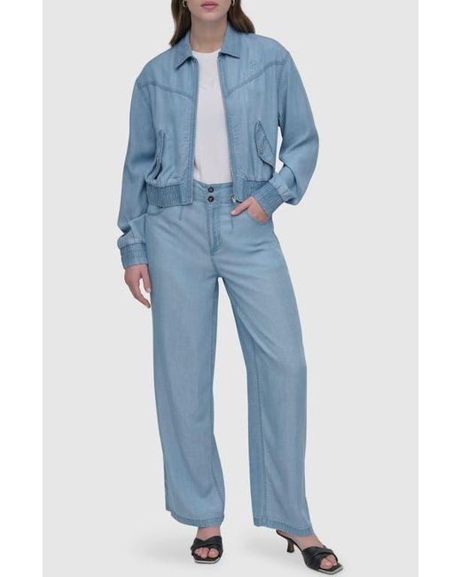 DKNY Blue Front Zip Chambray Bomber