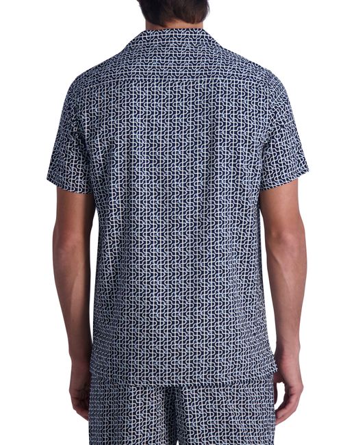 Karl Lagerfeld Blue Wavy Print Short Sleeve Button-up Shirt for men