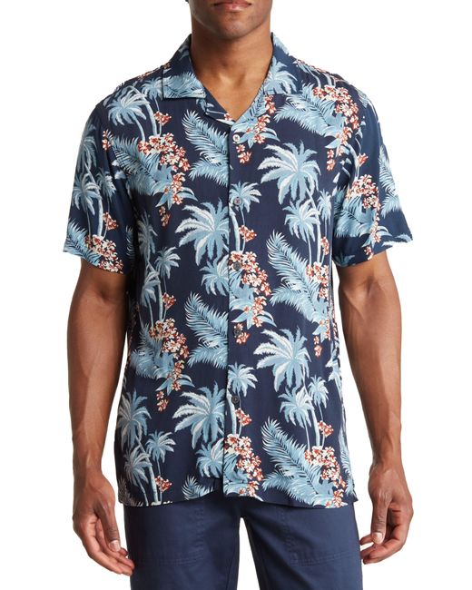 Slate & Stone Blue Palm Print Short Sleeve Camp Shirt for men