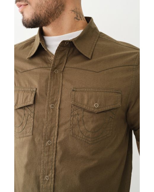 True Religion Brown Short Sleeve Cotton Button-up Shirt for men
