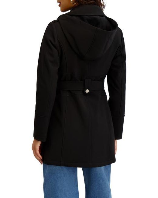 Kensie Black Hooded Double Breasted Soft Shell Jacket