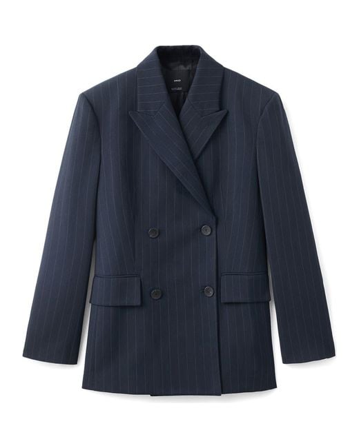 Mango Blue Selection Pinstripe Double Breasted Blazer
