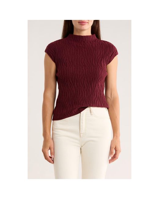 Bobeau Red Animal Jacquard Stripe Cap Sleeve Sweater