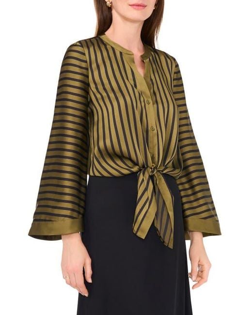 Halogen® Multicolor Stripe Bell Sleeve Tie Front Button-Up Top