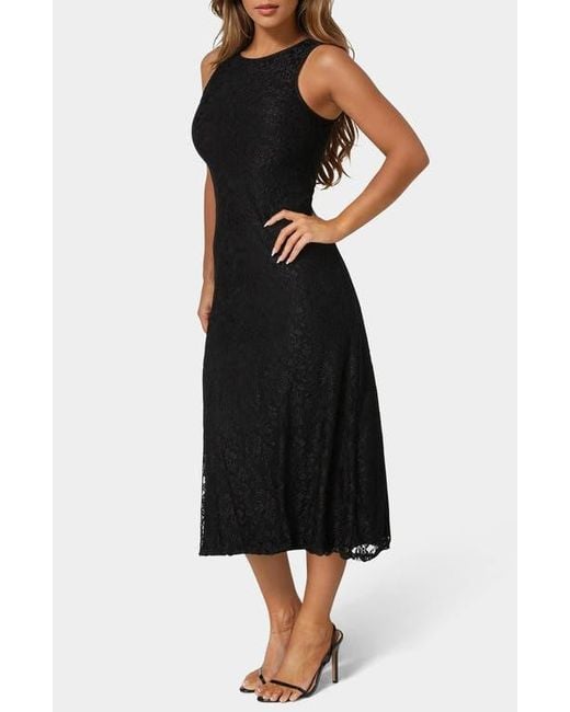 Bebe Black Sleeveless Lace A-Line Midi Dress
