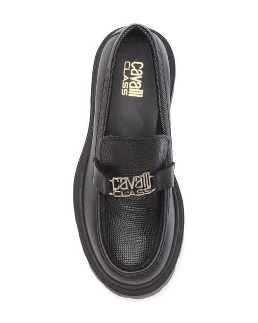 Roberto Cavalli Black Logo Platform Lug Loafer