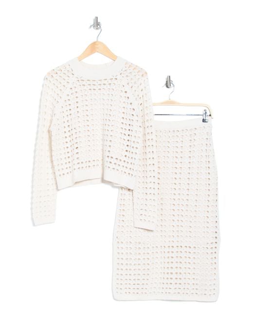 RACHEL Rachel Roy White Crochet Sweater & Skirt Set