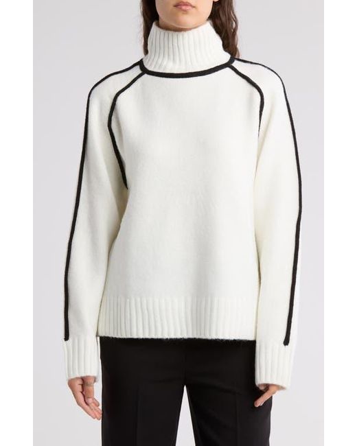 Ellen Tracy Natural Contrast Trim Mock Neck Sweater