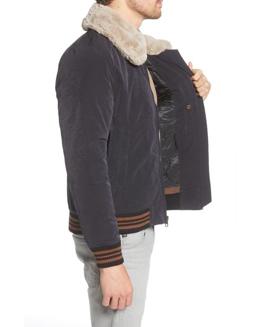 Billy Reid Black Down Flight Jacket With Faux Fur Trim for men