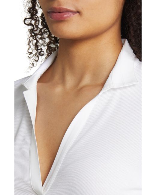 NIC+ZOE White Nic+zoe Drape Ribbed Collared Top