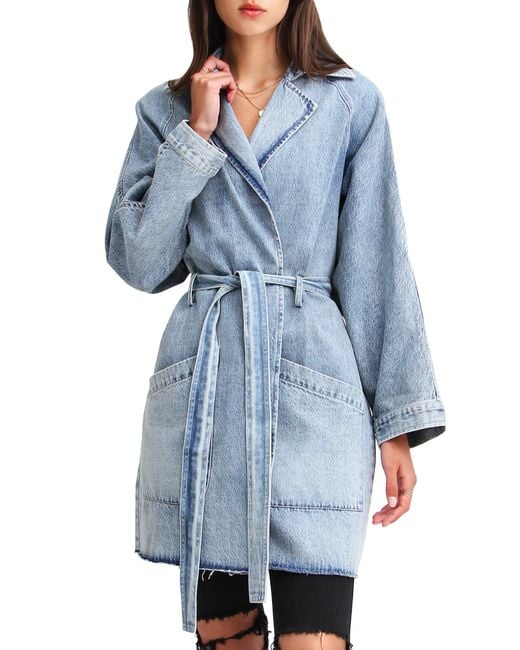 BELLE AND BLOOM Blue Relaxed Boyfriend Trench Denim Jacket