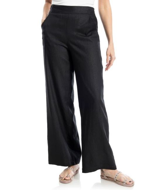 Max Studio Black Stripe High Waist Linen & Cotton Pants