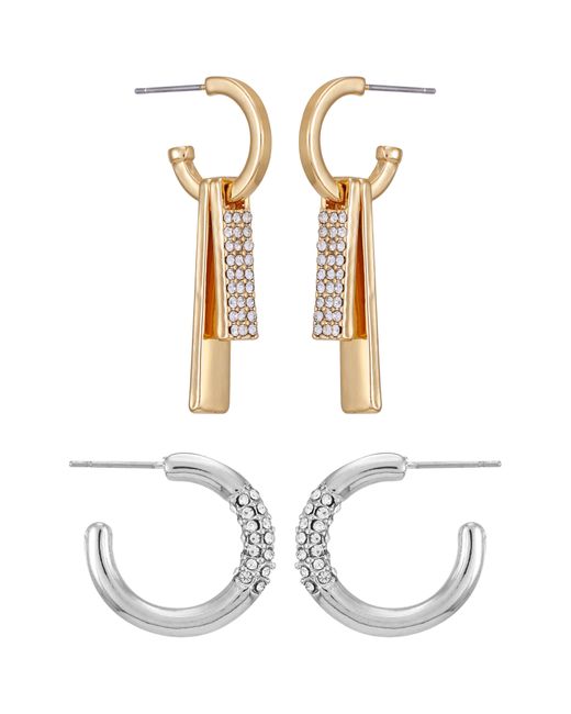 Vince Camuto White Set Of 2 Crystal Embellished Hoop Earrings