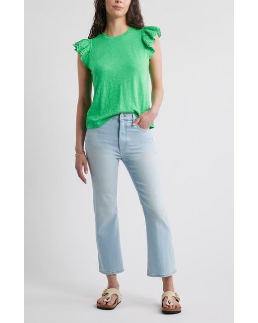 Caslon Green Mixed Media Eyelet Sleeve T-Shirt