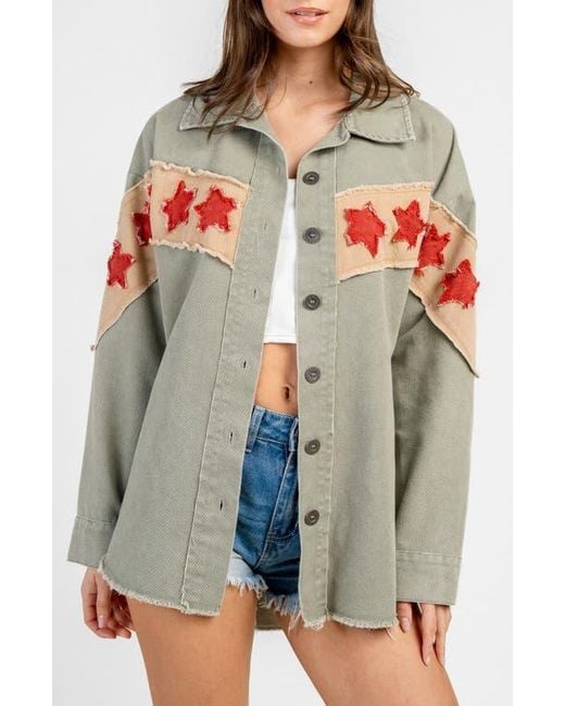 Beivy Multicolor Denim Star Patch Shirt Jacket